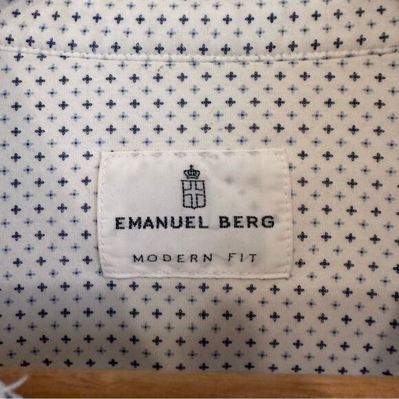 Emanuel Berg Mens Modern Fit White and Blue Jersey Fabric Button Down Shirt - Picture 5 of 9